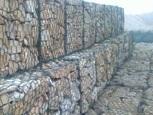 Rock Filled Wall of Gabions to protect the shoreline