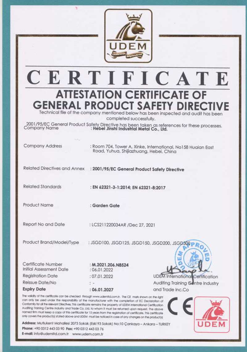 Garden products made in Jinshi is certificated by CE.